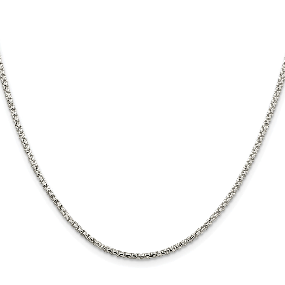 925 White Gold 2 mm Box Chain Necklace, Polished