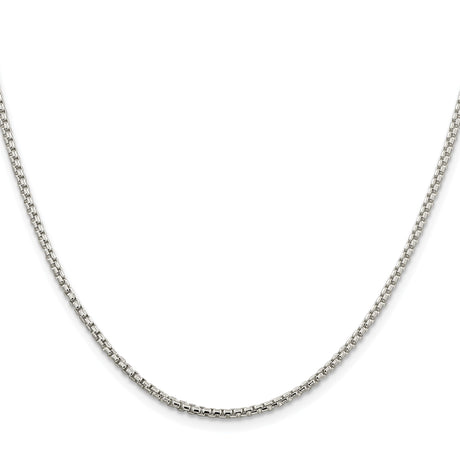 925 White Gold 2 mm Box Chain Necklace, Polished