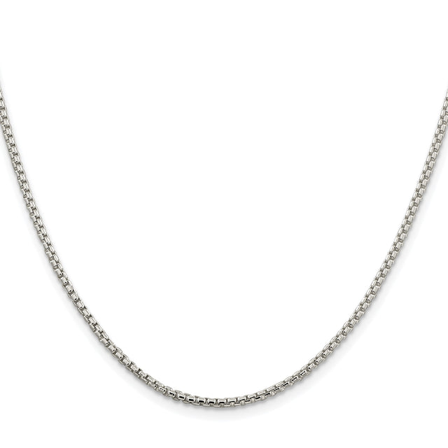 925 White Gold 2 mm Box Chain Necklace, Polished