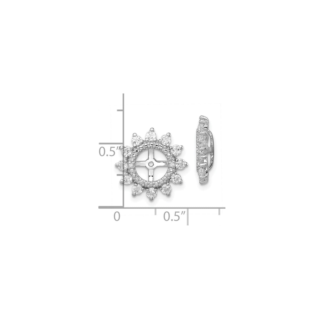 Sterling Silver Stud Earrings with White Topaz and Diamond, Floral Halo Sunburst Design