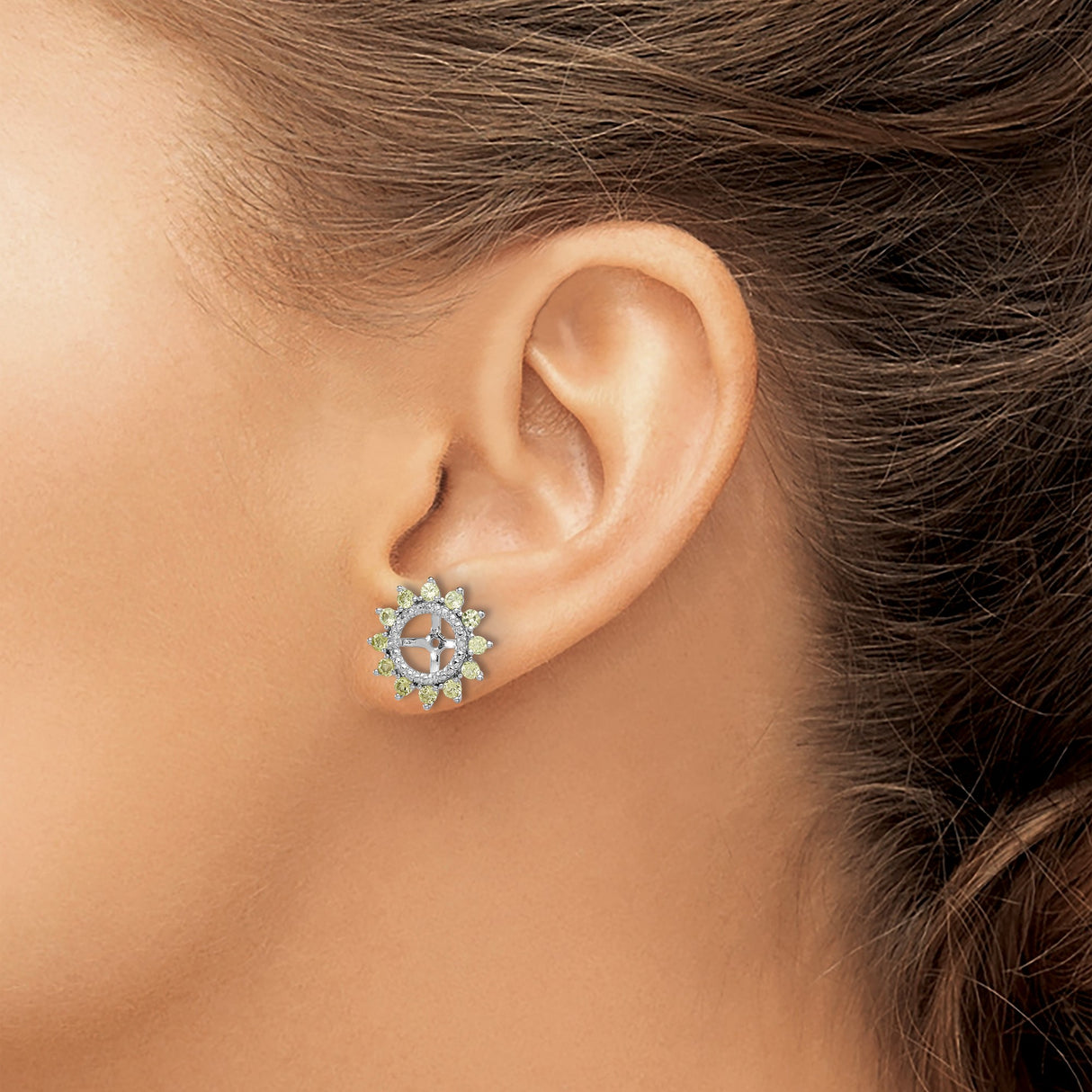 Sterling Silver Sunburst Earring Jacket Yellow Zirconia Halo
