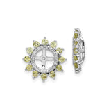 Sterling Silver Sunburst Earring Jacket for Women with Circular Yellow Zirconia Halo and Cross Center Cutout, Radiant Transformation Design for Halo Enhancer Studs, Spiritual Faith Style Jewelry