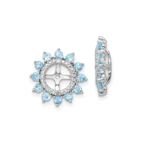 Sterling Silver Sunburst Charm Earrings with Light Blue Gemstones and Christian Cross Center for Women, Spiritual Halo Design, Faith Symbol Studs, Religious Jewelry with Circular Cross Motif