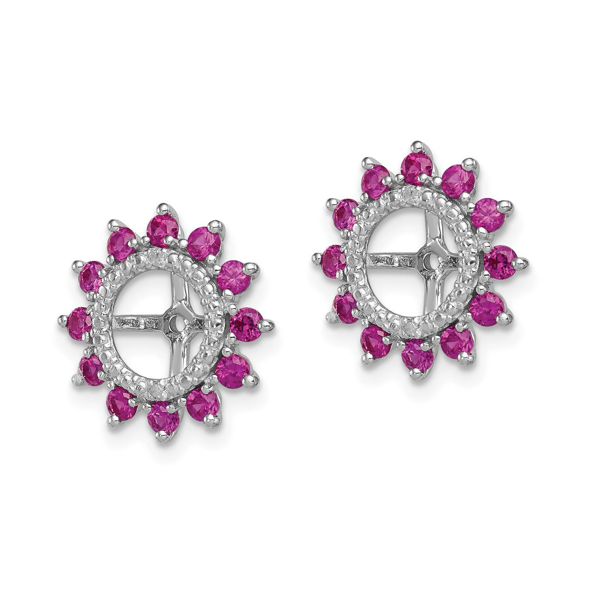 Sterling Silver Sunburst Stud Earrings Pink Gemstones Cross
