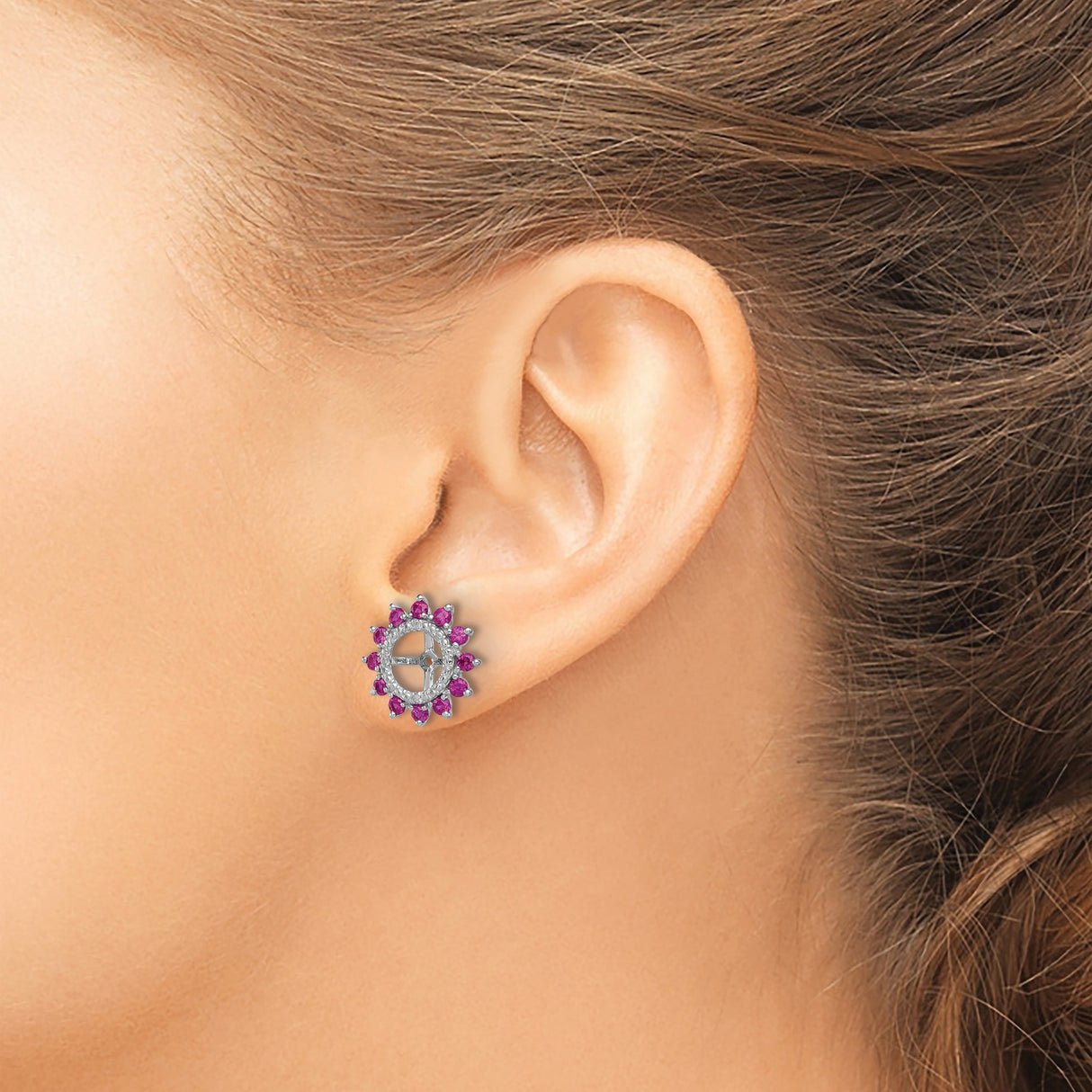 Sterling Silver Sunburst Stud Earrings Pink Gemstones Cross
