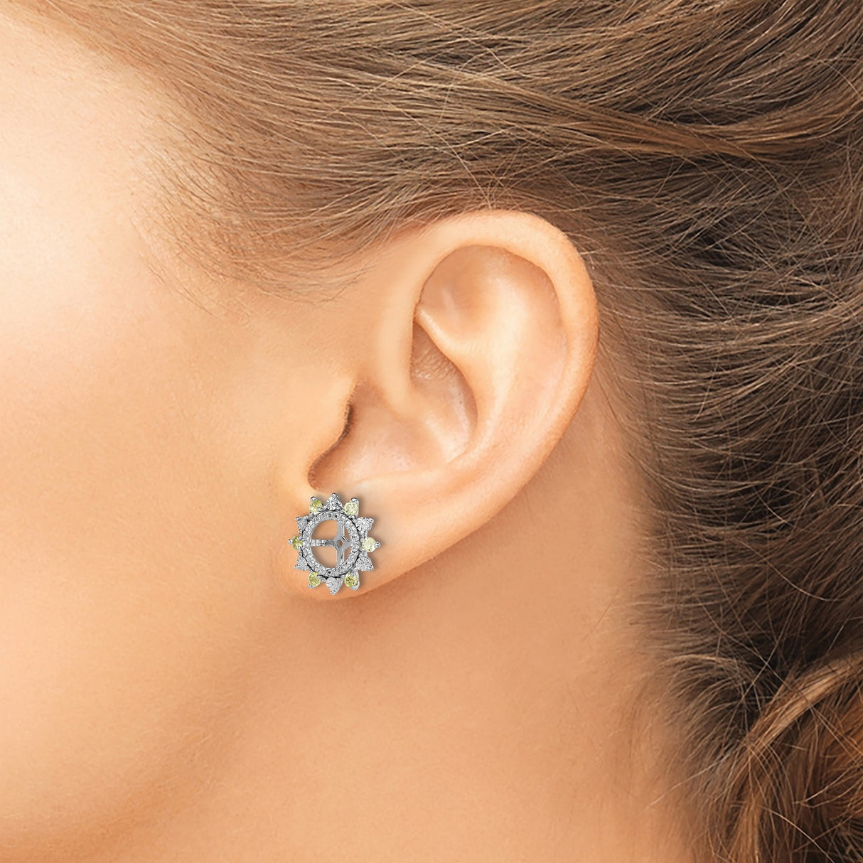 Sterling Silver Sunburst Wheel Stud Earrings Yellow CZ
