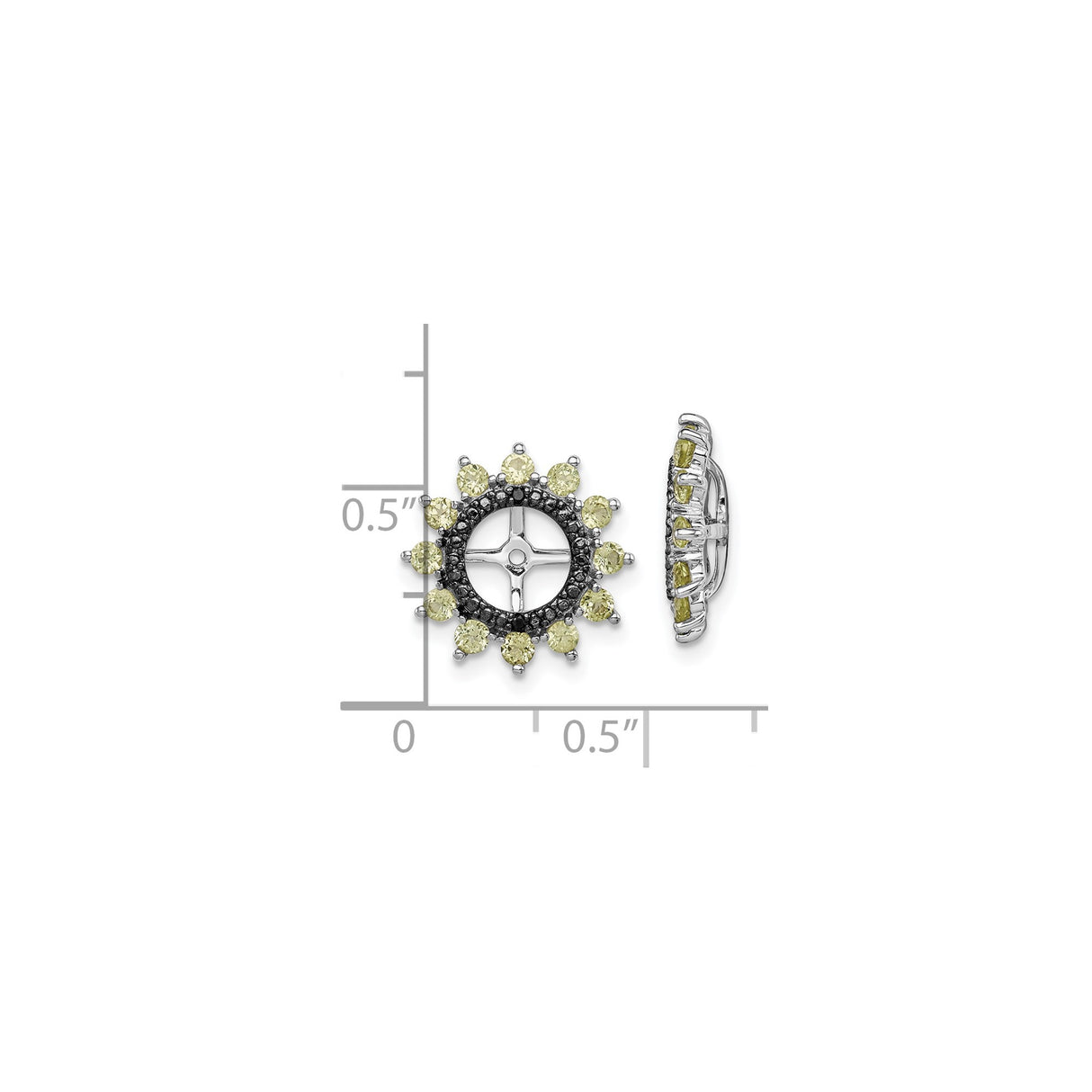 Sterling Silver Clip-On Earrings with Peridot and Sapphire, Circular Sunburst Cross-Wheel Design