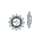 Sterling Silver Sunburst Earring Jackets for Women with Light Blue and Black Cubic Zirconia, Petal Design Stud Enhancers, Circular Frame Fashion Earrings for Casual and Formal Daily Wear Looks
