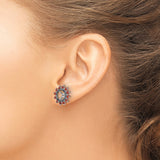 Sterling Silver Earring Jackets with Garnet and Sapphire Accents, Floral Halo Design
