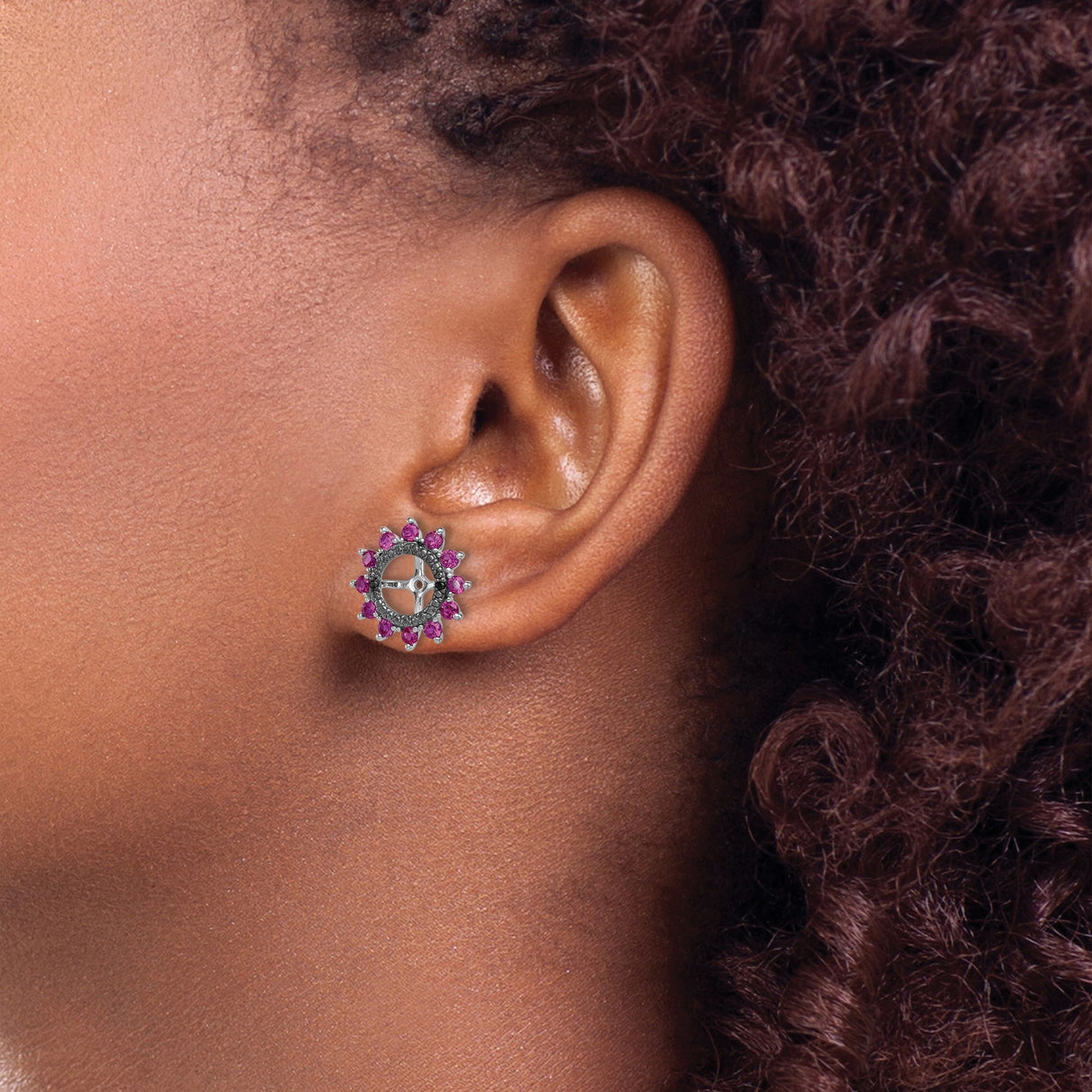 Sterling Silver Wheel Cross Earrings Black Stones Pink Halo
