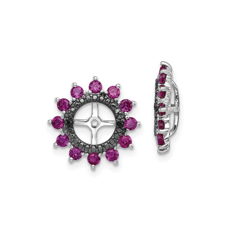 Sterling Silver Womens Earrings with Wheel Cross Design, Black Stones and Pink Gemstone Halo, Spiritual Studs for Directional Symbolic Wear, Christian Fashion and Artisanal Jewelry Collection