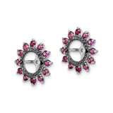 Sterling Silver Cross Stud Earrings with Rhodolite Garnet and Sapphire, Sunburst Halo Design