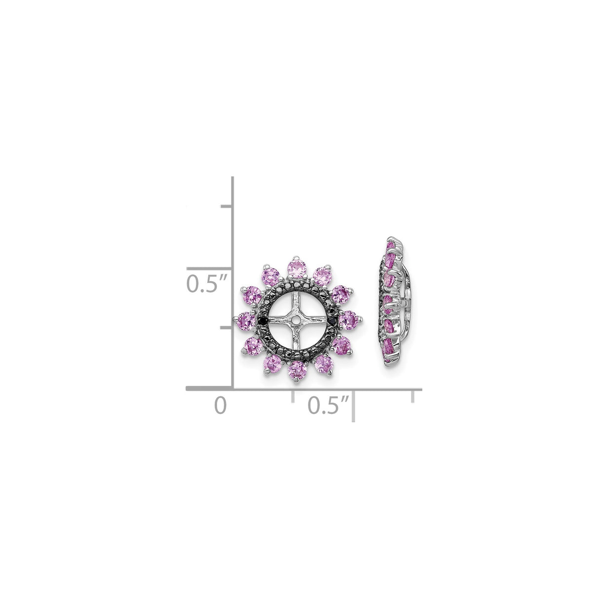 Sterling Silver Cross Wheel Stud Earrings with Created Sapphire and Pink Zirconia Halo