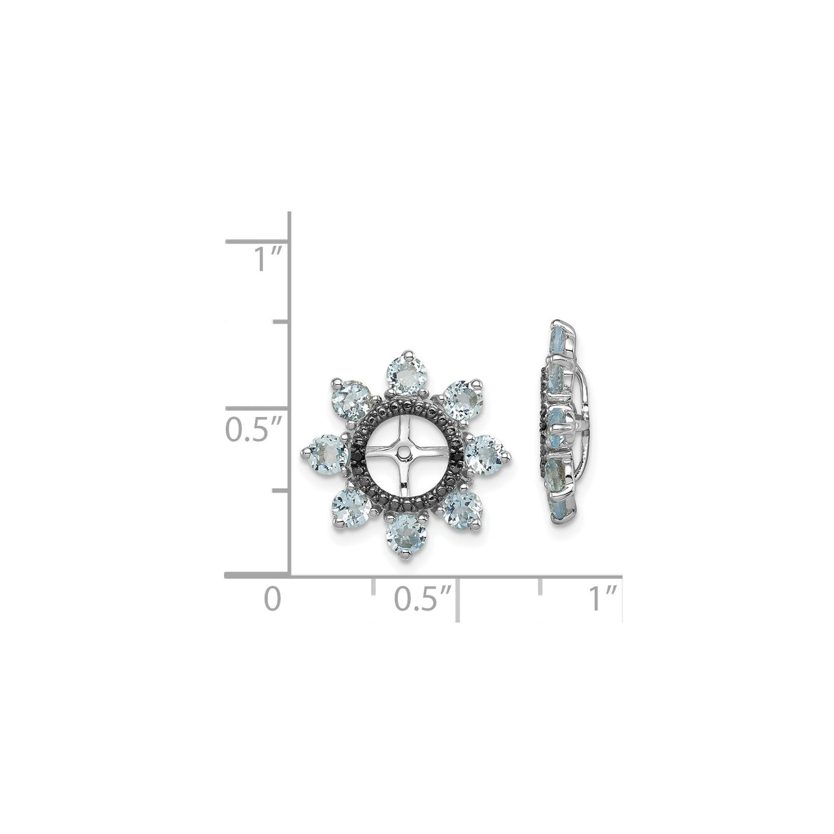 Sterling Silver Stud Earrings with Aquamarine, Sunburst Floral Design for Women