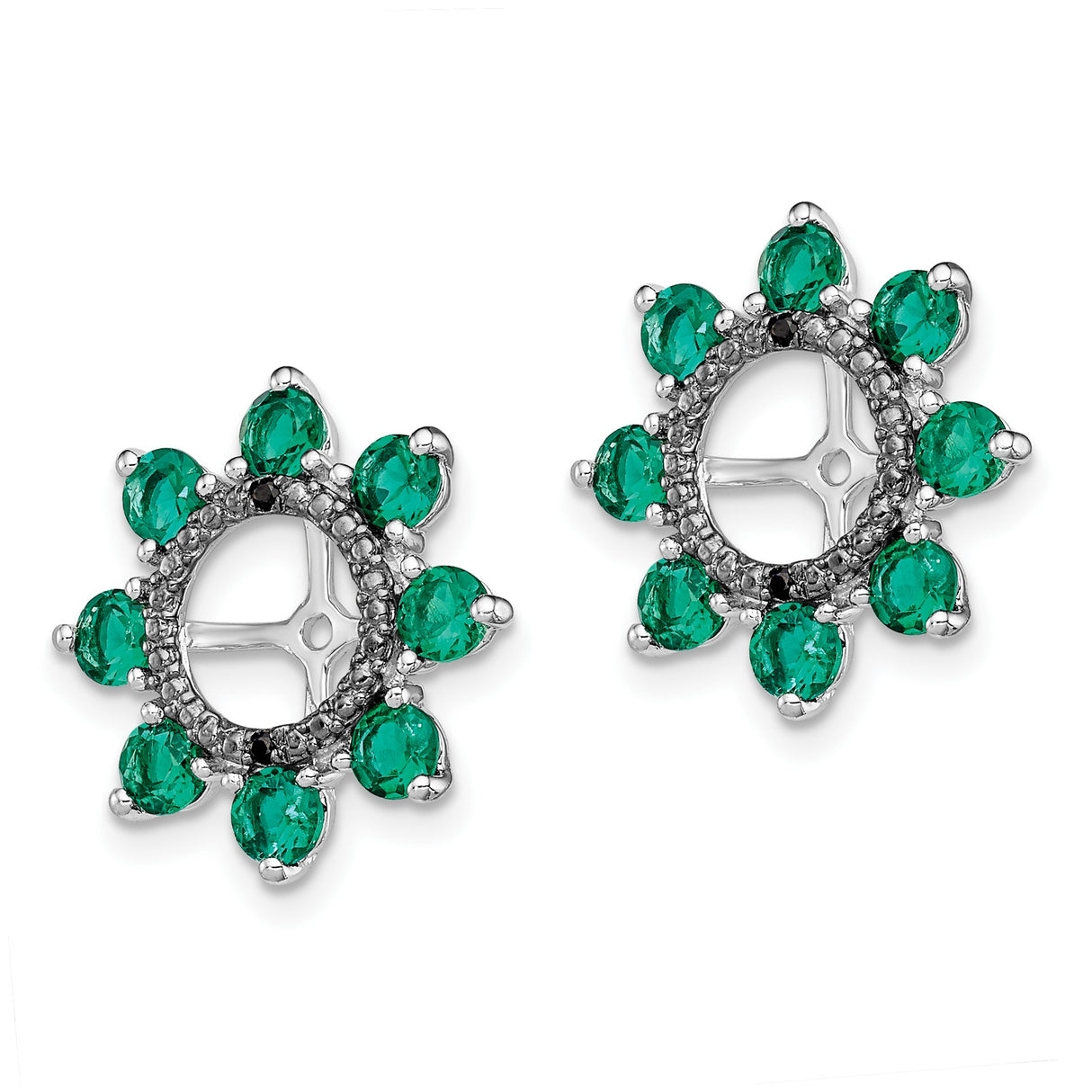 Sterling Silver Clip-On Earrings with Created Emerald, Sapphire, Cross and Flower Motif