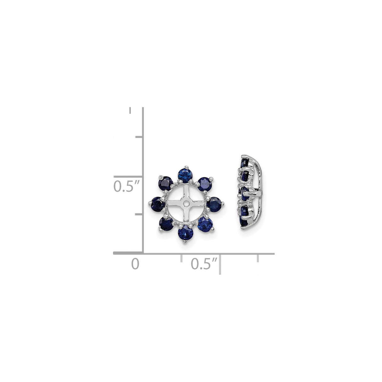 Sterling Silver Stud Earrings with Created Sapphire, Floral Wheel Design and Cross Motif