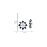 Sterling Silver Stud Earrings with Created Sapphire, Floral Wheel Design and Cross Motif