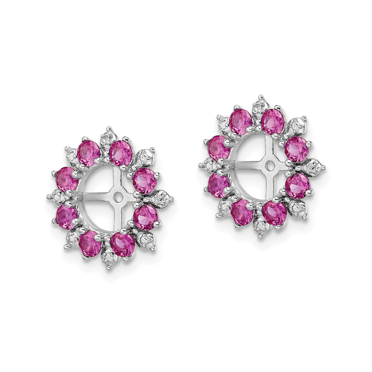 Sterling Silver Earrings with Created Ruby and Diamond, Open Cross Starburst Studs