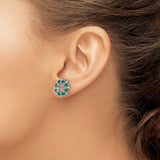 Sterling Silver Sunburst Cross Dangle Earrings with Created Emerald and Diamond Accents