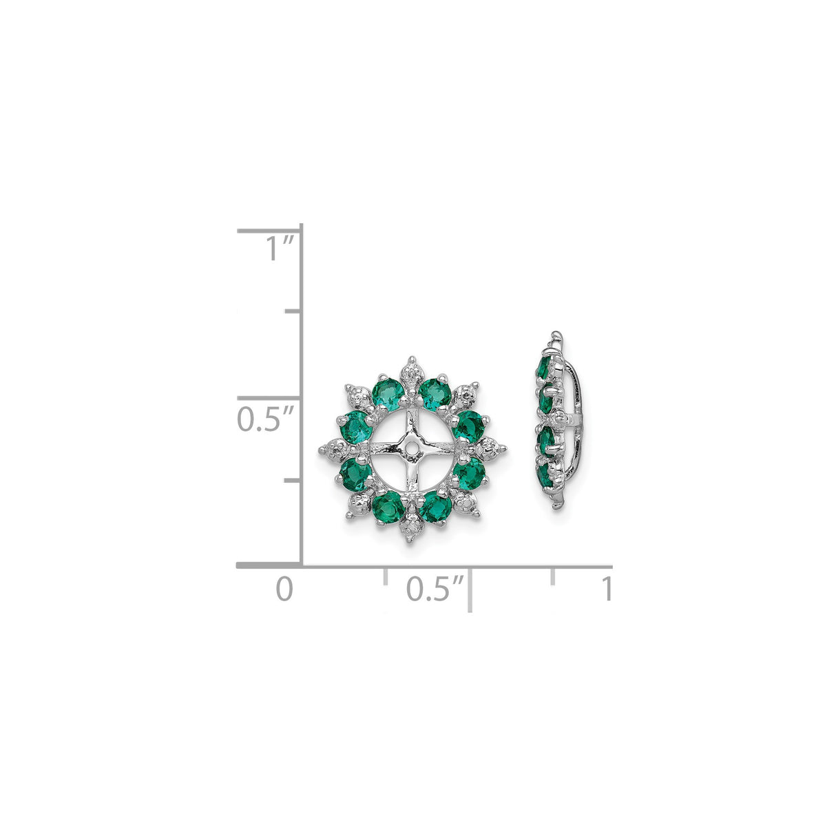 Sterling Silver Sunburst Cross Dangle Earrings with Created Emerald and Diamond Accents