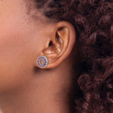 Sterling Silver Circle Cross Earrings with Rhodolite Garnet and Diamond Accents