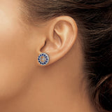 Sterling Silver Cross Stud Earrings with Created Sapphire and Diamond Halo for Women