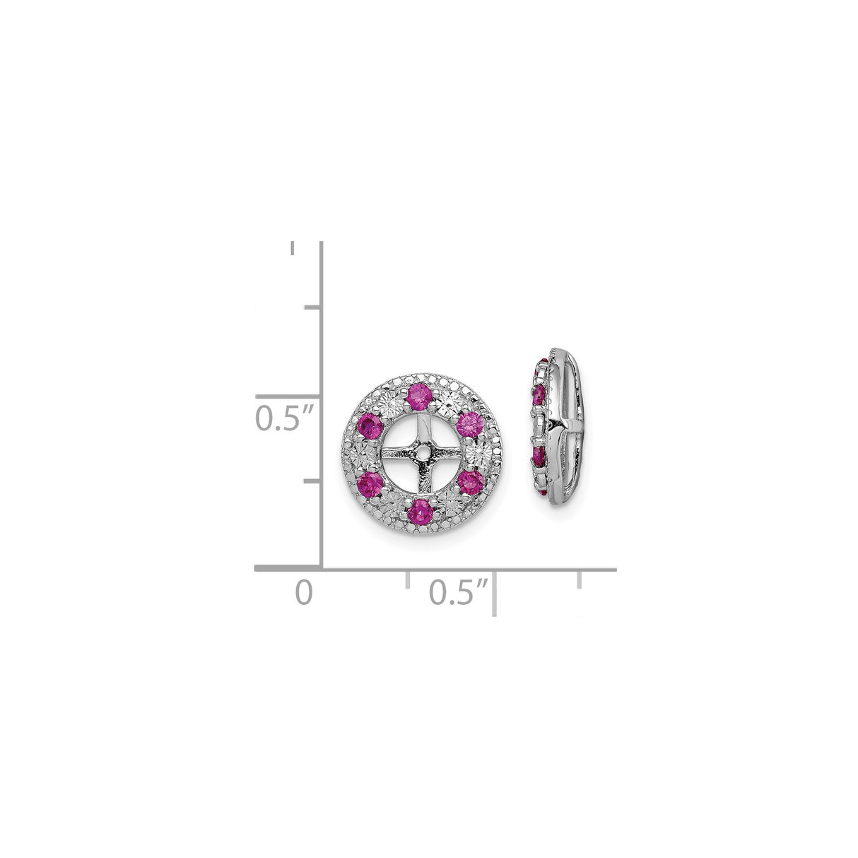 Sterling Silver Cross Center Earrings with Created Ruby and Pink Cubic Zirconia Accents