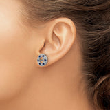 Sterling Silver Earrings with Created Sapphire, Cross Center Design, Christian Symbol Jewelry