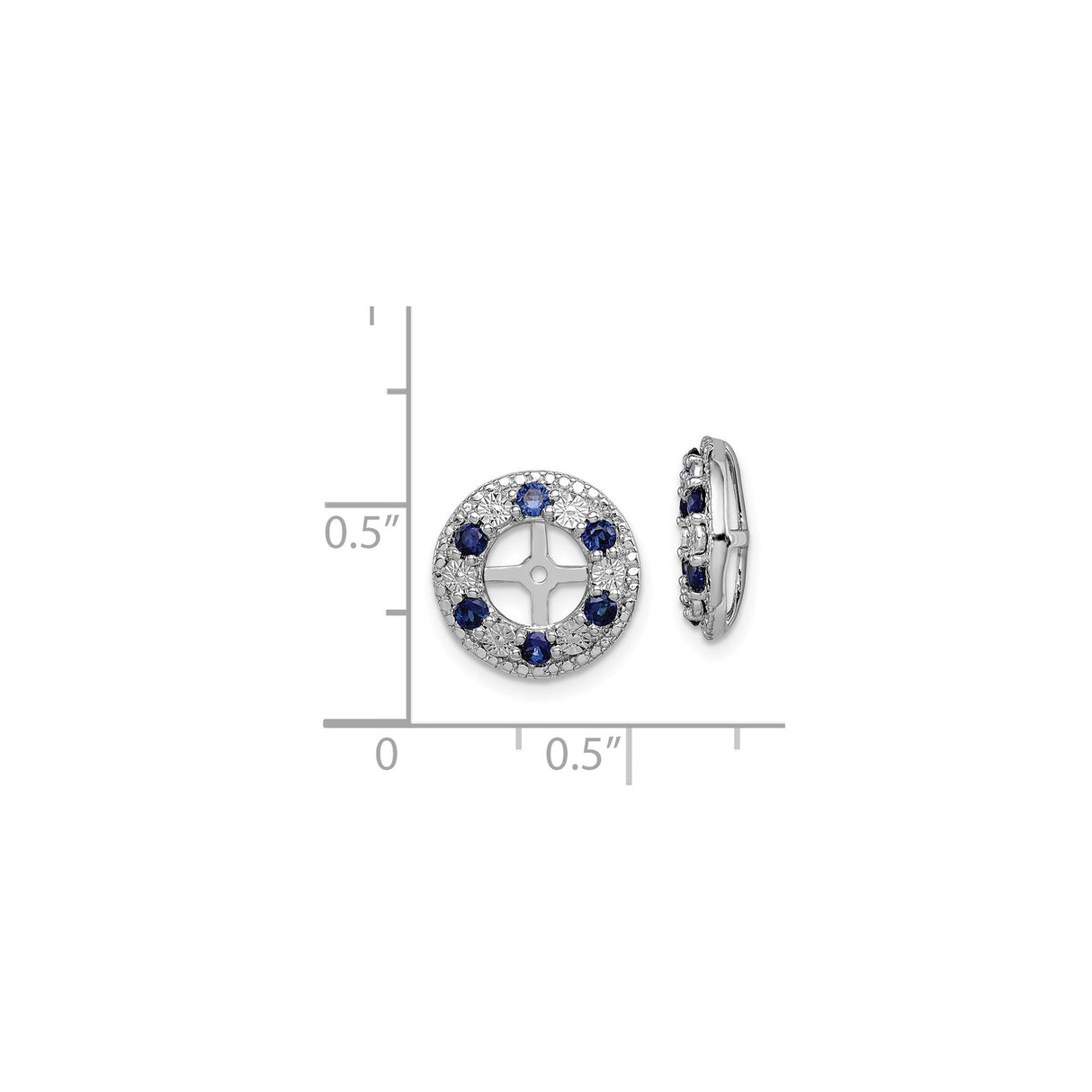 Sterling Silver Earrings with Created Sapphire, Cross Center Design, Christian Symbol Jewelry