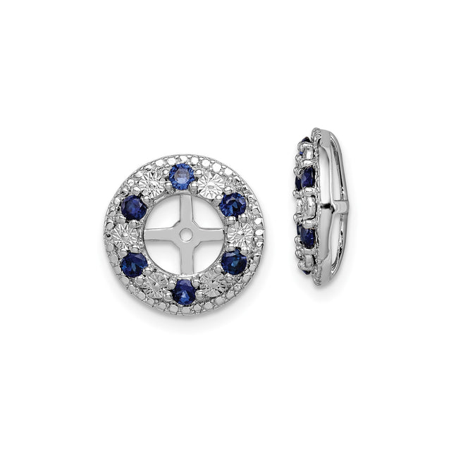 Sterling Silver Earrings with Created Sapphire, Cross Center Design, Christian Symbol Jewelry