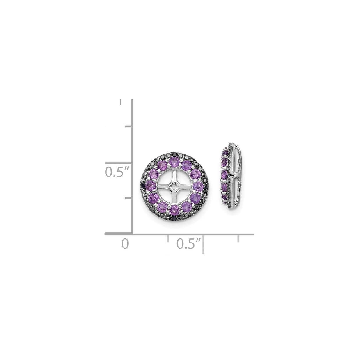 Sterling Silver Earrings with Amethyst and Sapphire, Circular Cross Wheel Halo Design