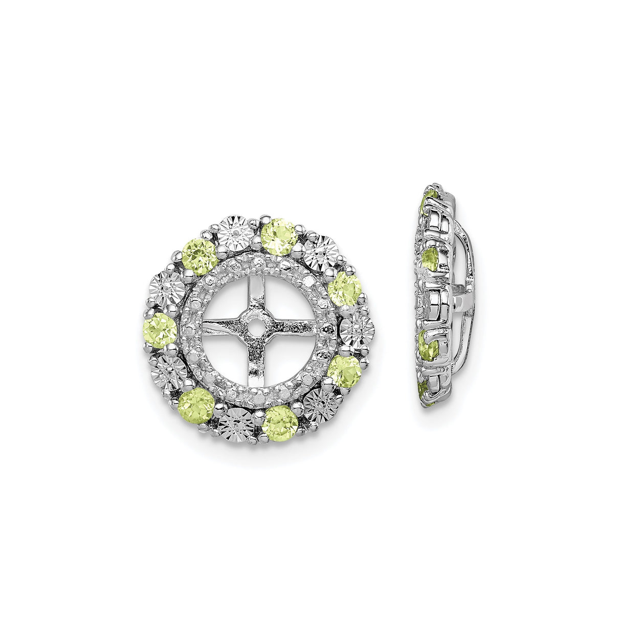 Sterling Silver Celtic Cross Clip-On Earrings with Peridot and Clear Gemstones