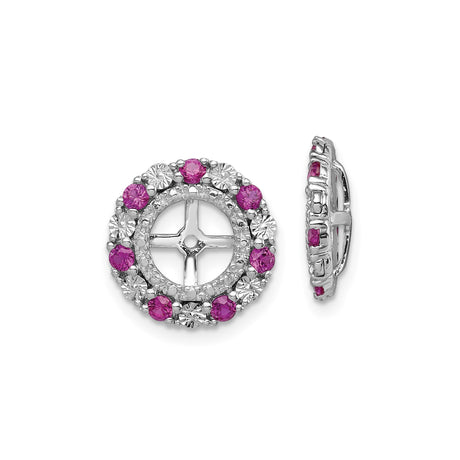 Sterling Silver Cross Pendant with Created Ruby and Cubic Zirconia, Wheel Design, Christian Charm