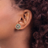 Sterling Silver Stud Earrings with Peridot and Sapphire, Cross Center Wheel Design