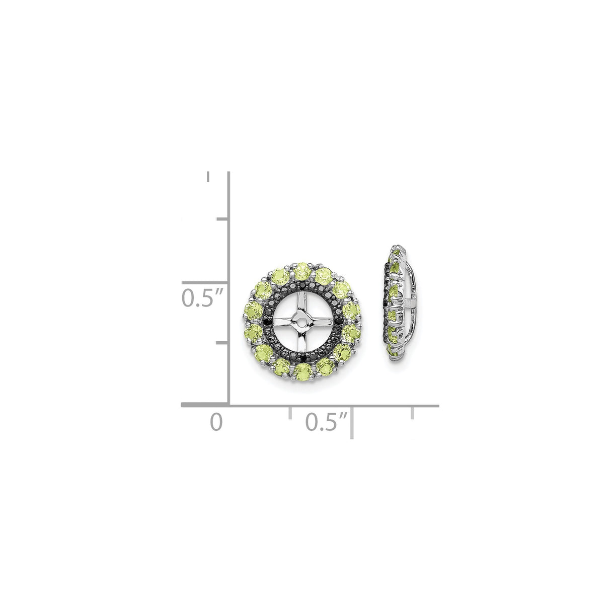 Sterling Silver Stud Earrings with Peridot and Sapphire, Cross Center Wheel Design