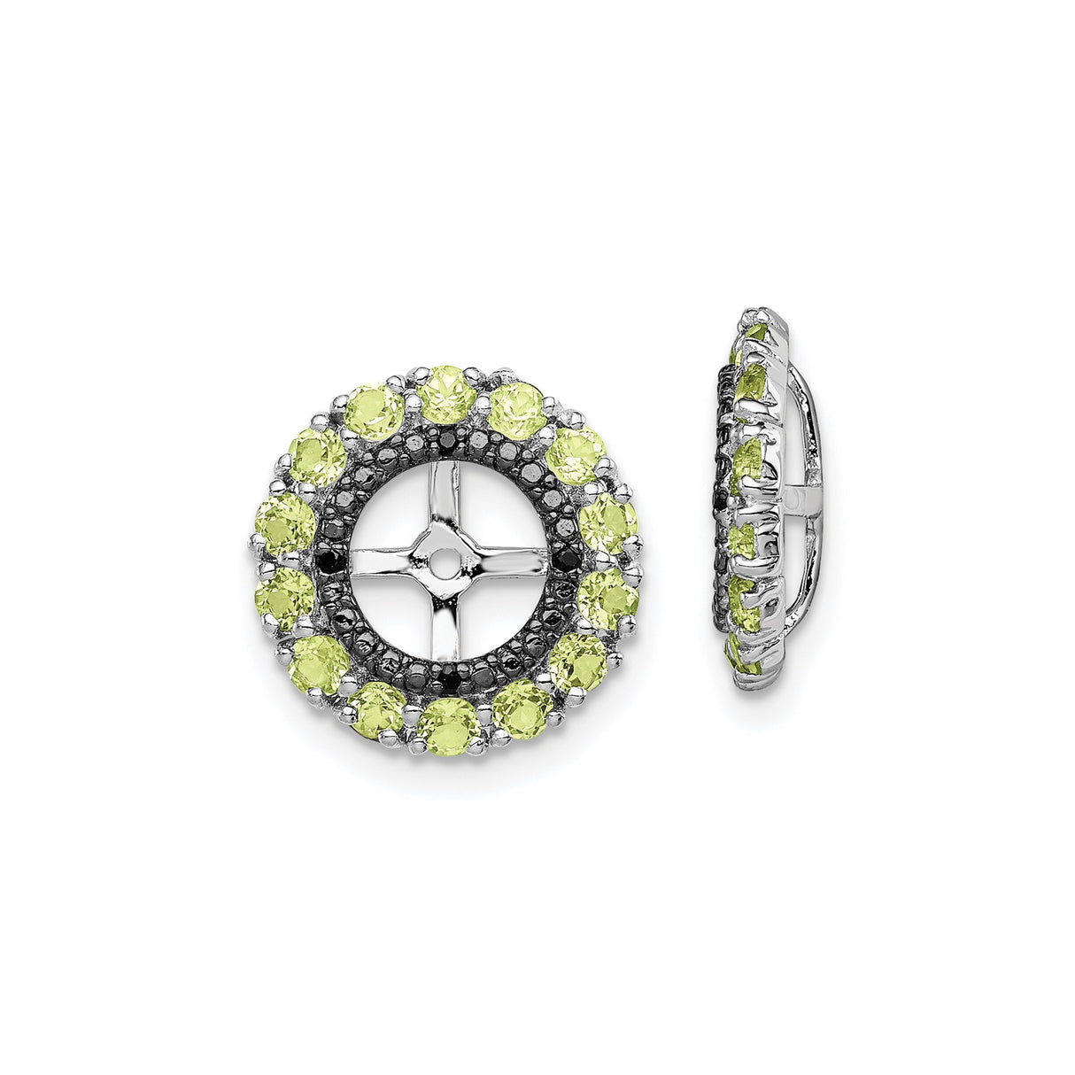 Sterling Silver Stud Earrings with Peridot and Sapphire, Cross Center Wheel Design