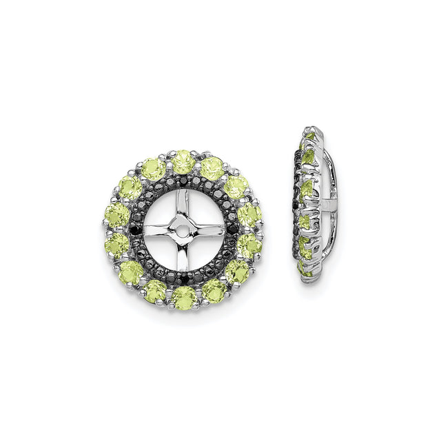 Sterling Silver Stud Earrings with Peridot and Sapphire, Cross Center Wheel Design
