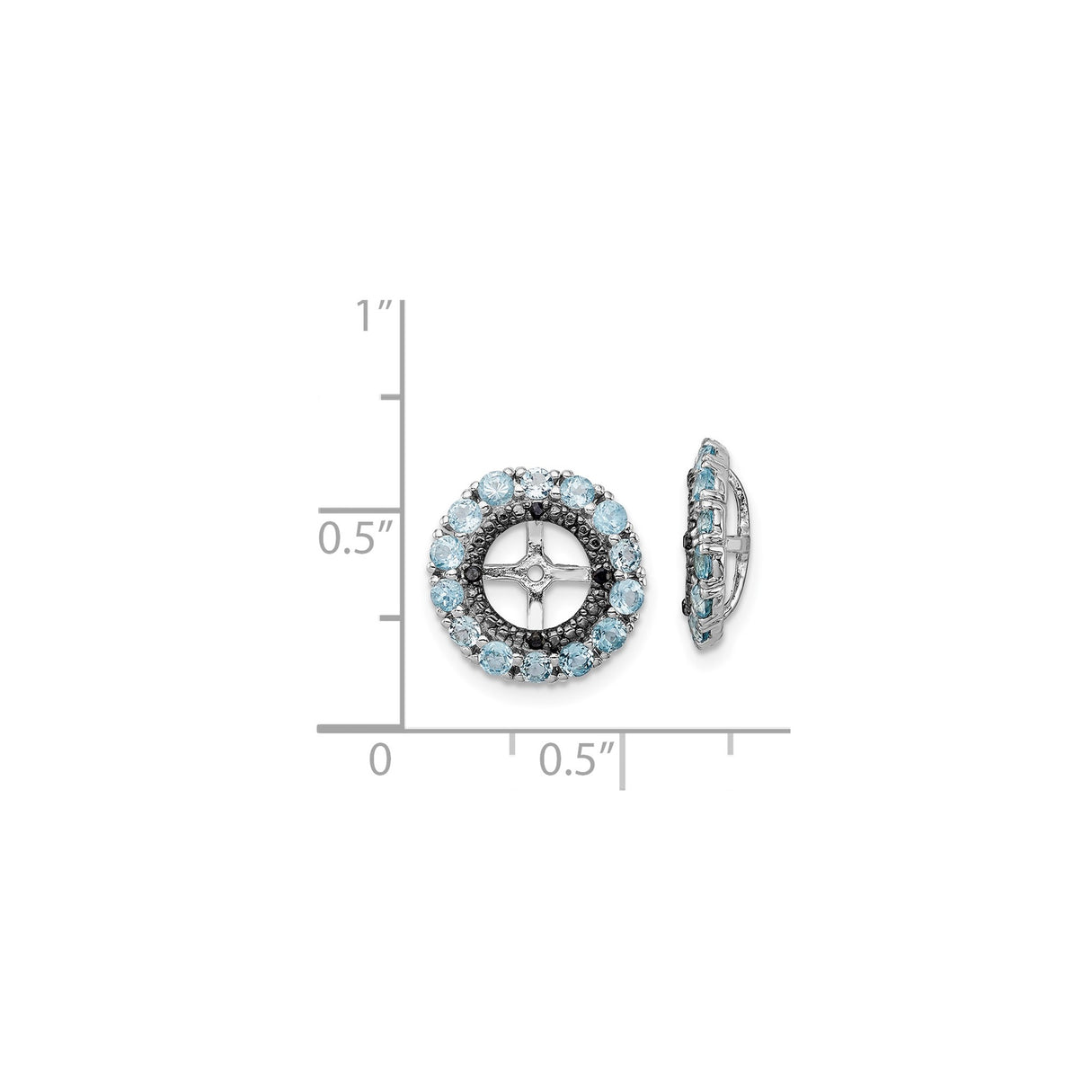 Sterling Silver Cross Earrings with Swiss Blue Topaz and Black Sapphire, Halo Studs for Women