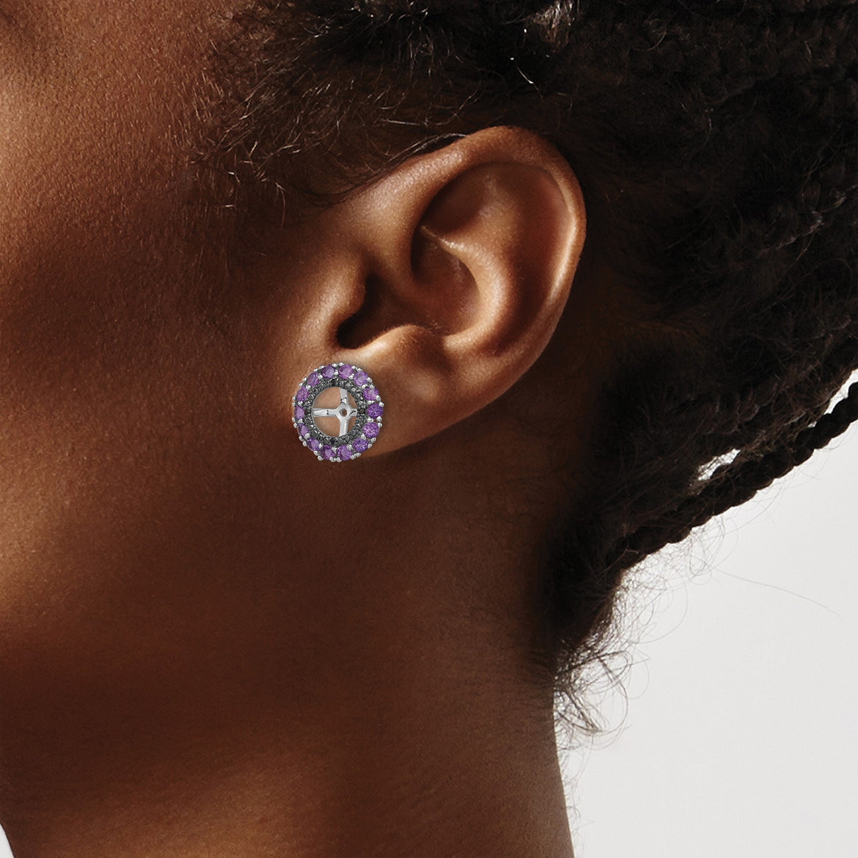 Sterling Silver Hoop Earrings with Amethyst, Cross Wheel Design, Christian Symbolism