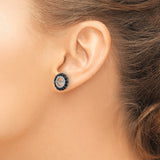 Sterling Silver Clip-On Cross Earrings with Sapphire and Diamond, Christian Faith Design