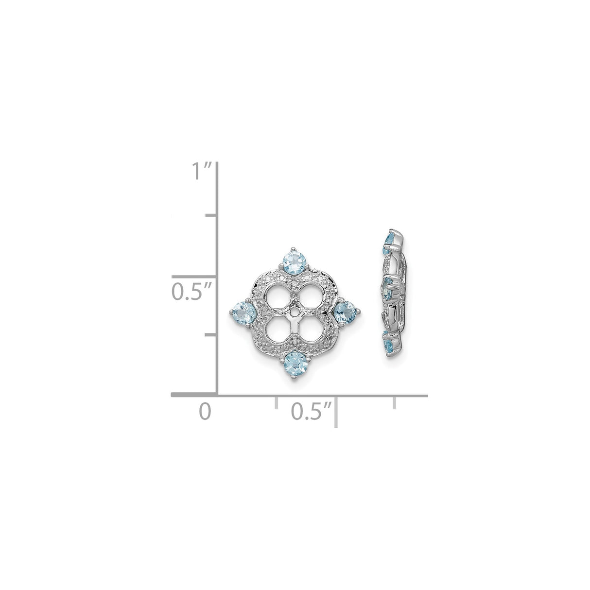 Sterling Silver Drop Earrings with Swiss Blue Topaz and Diamond, Floral Quatrefoil Design