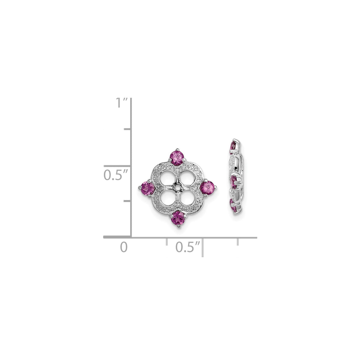 Sterling Silver Stud Earrings with Rhodolite Garnet and Diamond Accents, Quatrefoil Floral Design
