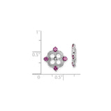 Sterling Silver Stud Earrings with Rhodolite Garnet and Diamond Accents, Quatrefoil Floral Design
