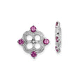 Sterling Silver Stud Earrings with Rhodolite Garnet and Diamond Accents, Quatrefoil Floral Design