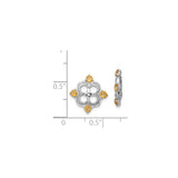 Sterling Silver Earrings with Citrine and Diamond, Floral Quatrefoil Studs for Women