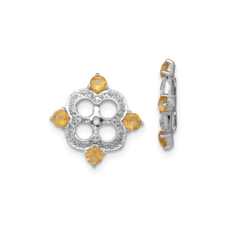 Sterling Silver Earrings with Citrine and Diamond, Floral Quatrefoil Studs for Women