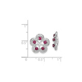 Sterling Silver Floral Stud Earrings with Rhodolite Garnet and Diamond Accents