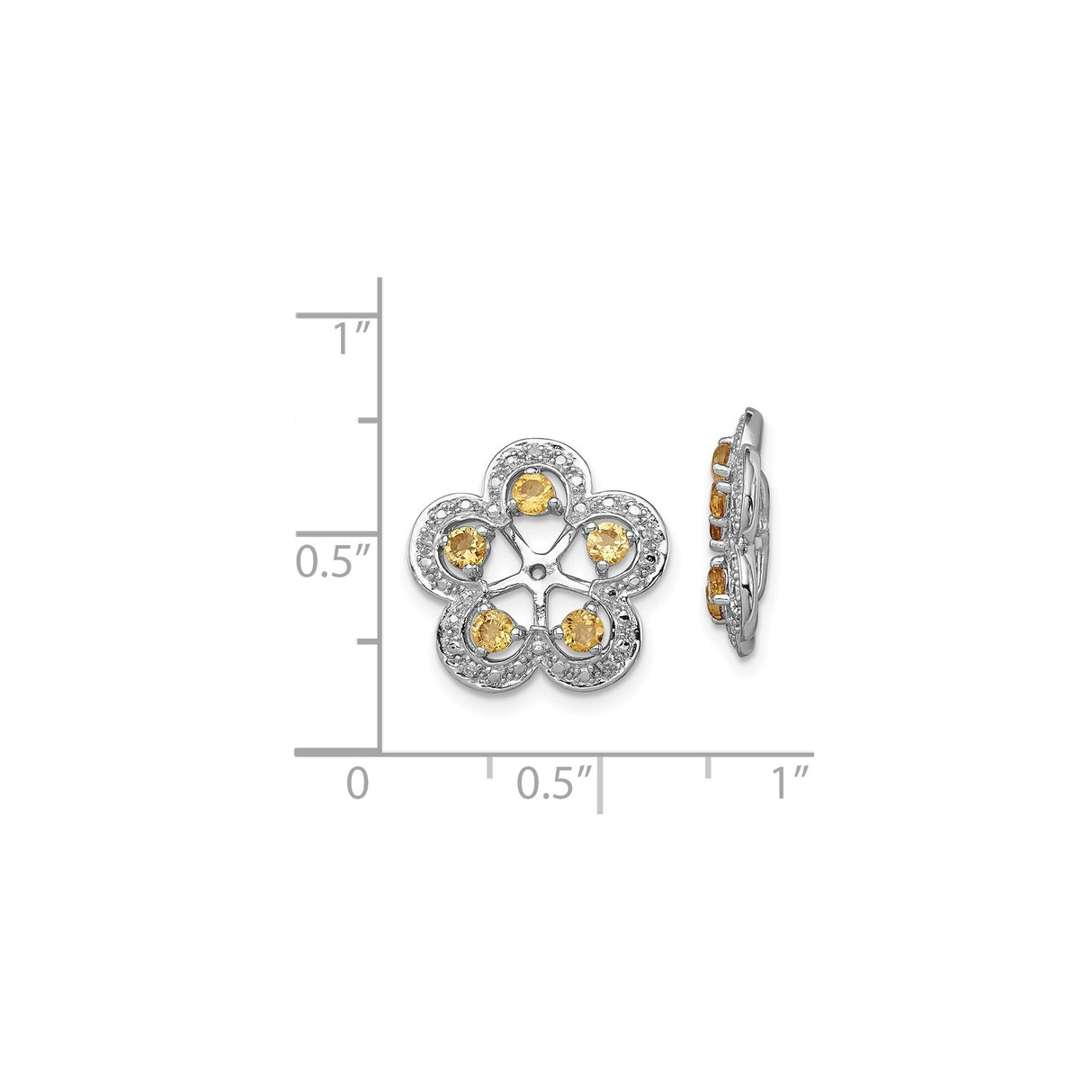 Sterling Silver Earrings with Citrine and Diamond, Floral Openwork Studs for Women