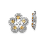 Sterling Silver Earrings with Citrine and Diamond, Floral Openwork Studs for Women
