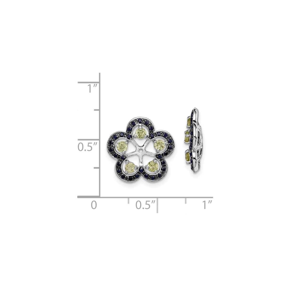 Sterling Silver Floral Stud Earrings with Peridot and Sapphire Petal Design